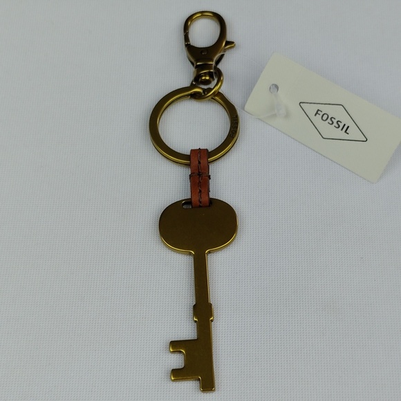 Fossil Brass Key Keychain with Leather Accent - Picture 3 of 5
